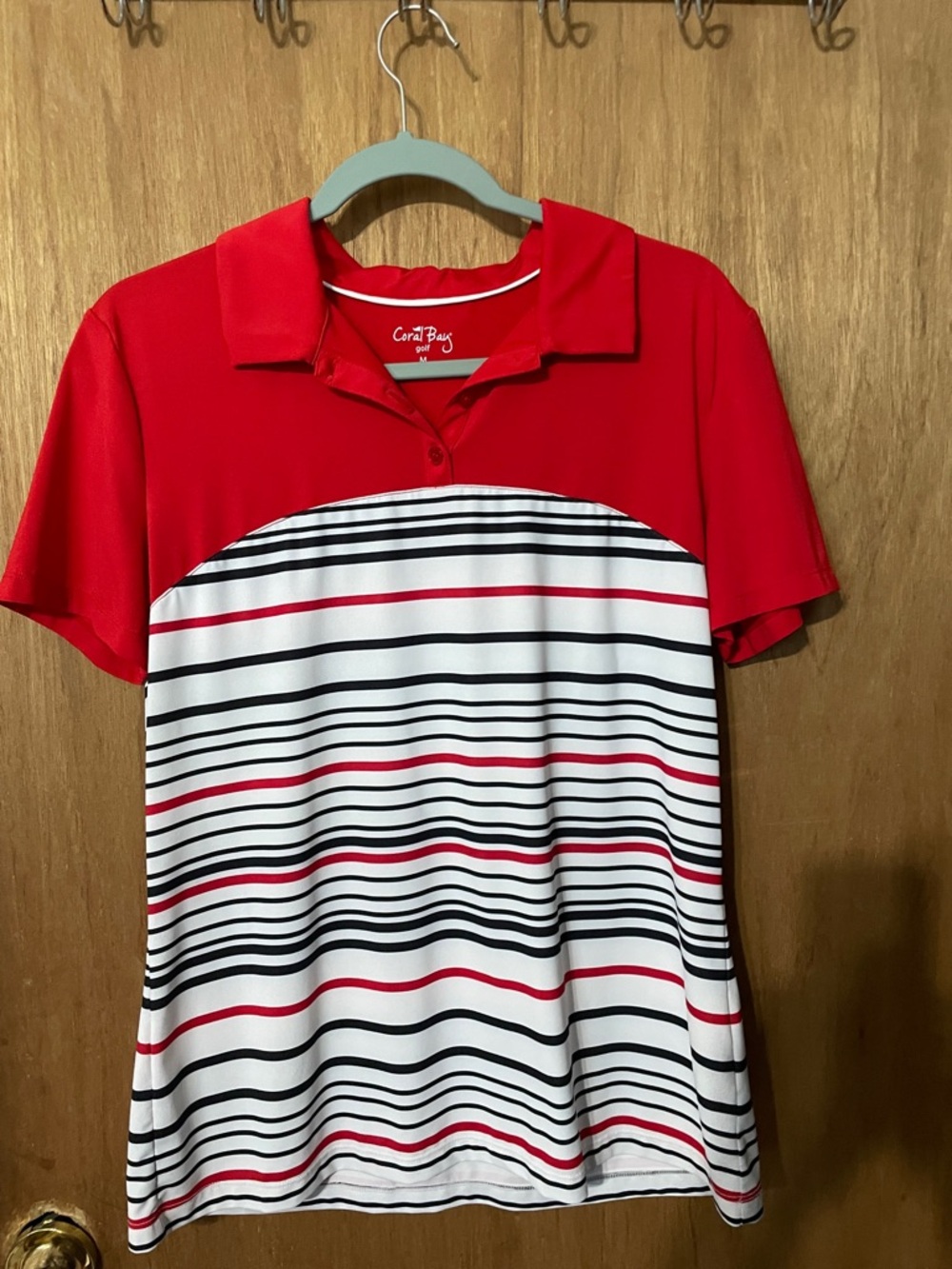 Coral Bay Red White Black Striped Women's Polo